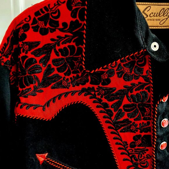 Vintage  Scully Gunfighter Men's Western Button Down Crimson w/caballero cuffs - Picture 4 of 15